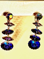 Lewis Segal Blue/Purple AB Iridescent Graduated Flower Bead Clip-On Earrings