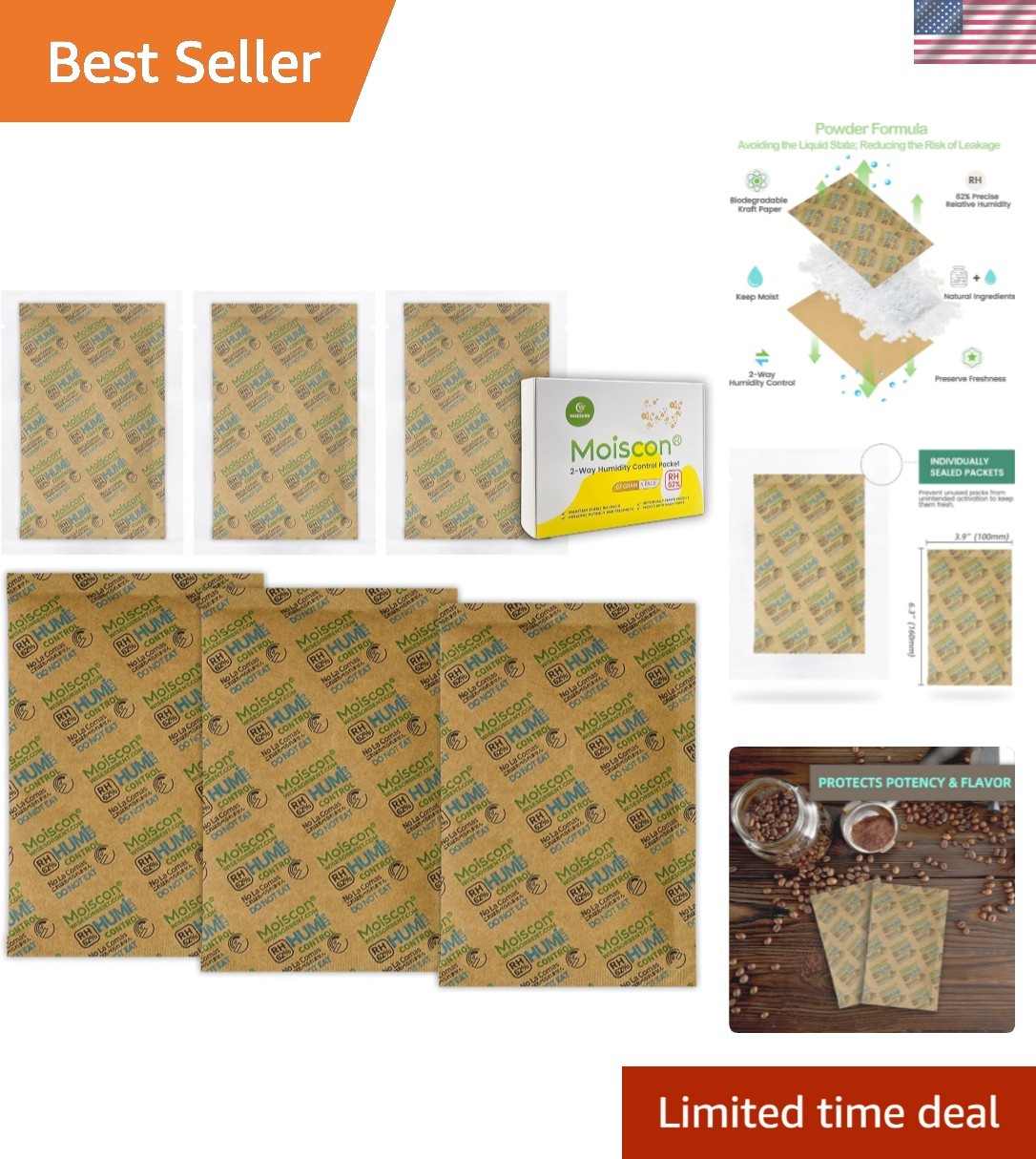 62% Two-Way Humidity Control Packs, 67 Gram 5 Pack for Stori