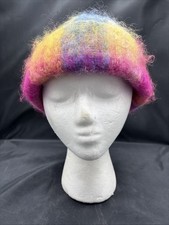 Old Bushmill  s Donegal Design Tartan Mohair Wool Rainbow Plaid Hat Cap Beanie