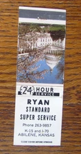 RYAN STANDARD GAS STATION MATCHBOOK COVER: ABILENE, KANSAS 1970s MATCHCOVER -A22