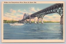 Vintage Linen Postcard Bridge over Susquehanna River Havre de Grace MD