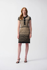 Joseph Ribkoff Black/Dune Geometric Print Short Sleeve Shift Dress 251207