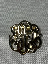Vintage Monogram Scarf Clip Pin Scroll Letters Shiny Gold Tone Granny Core