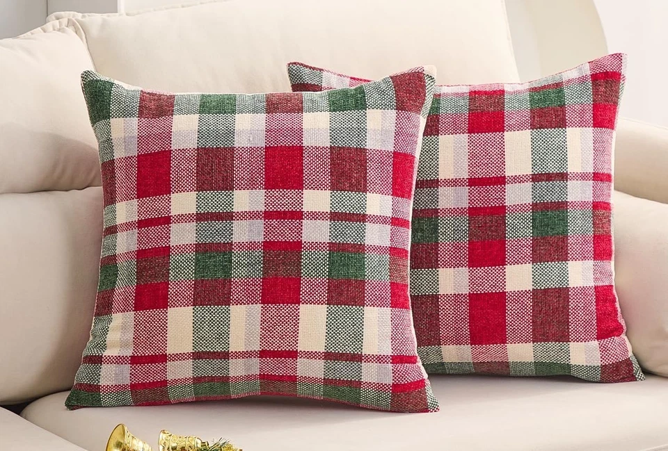 Pacote com 2 capas de travesseiro decorativas xadrez de Natal almofada tartan escocesa - Imagem 4 de 4