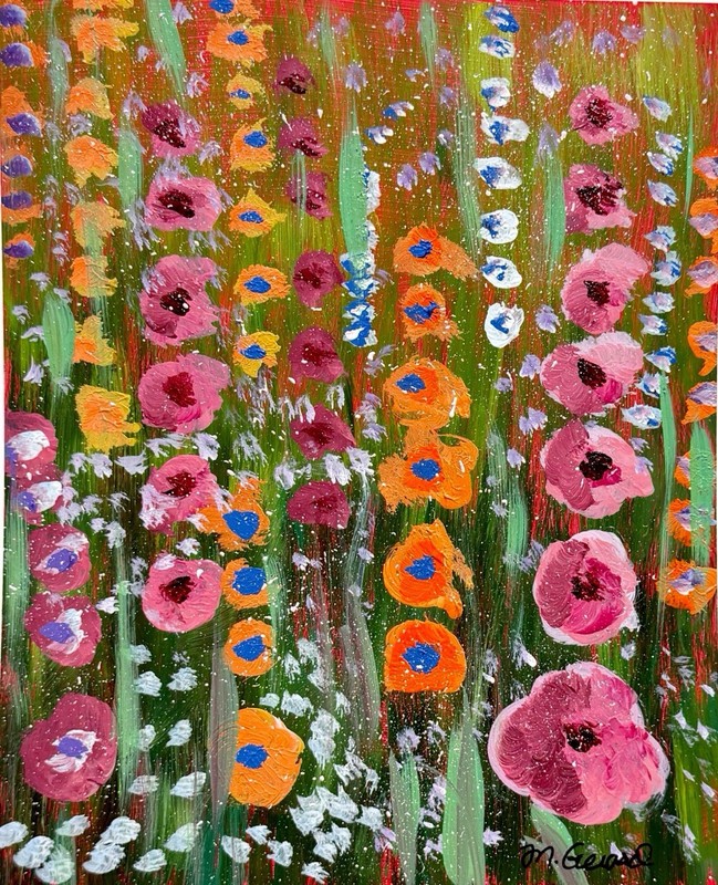 GERARD 8X10 IN- Abstract Expressionist Original Acrylic Painting Flowers