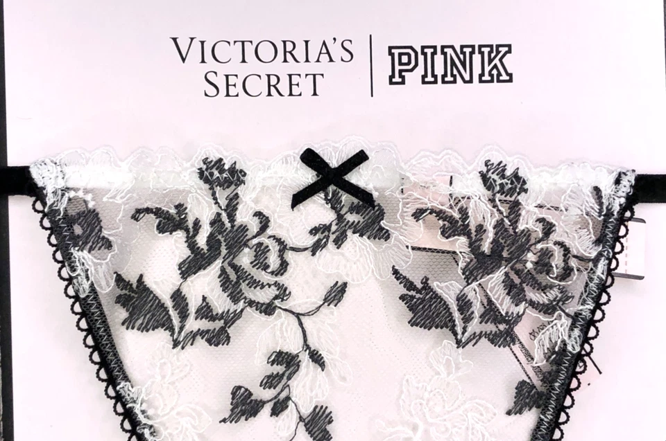 Victoria's Secret Dream Angels Nuevo con Etiquetas Pequeño Blanco Malla Floral Tanga en V Panty Bow Foto 3 de 4