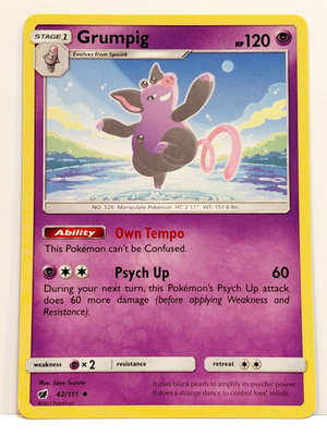 2017 POKEMON GRUMPIG 42/111 STAGE 1 CARD