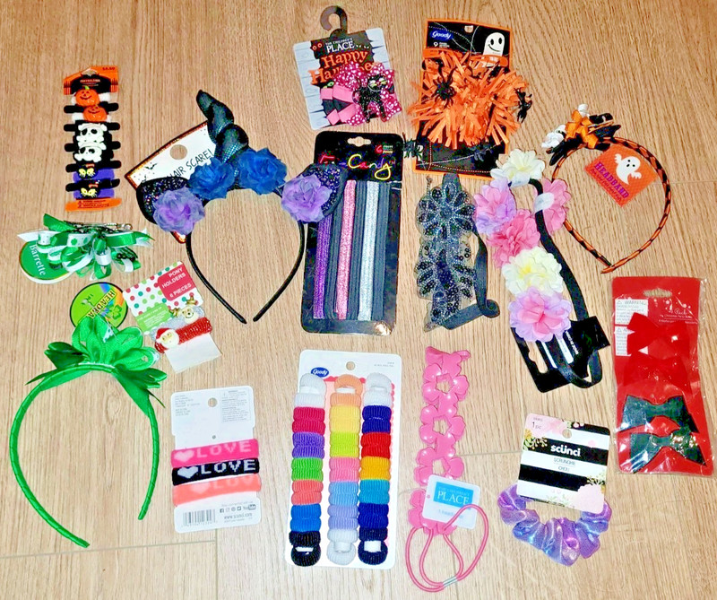 🎀 Girl's New 77 Pc Hair Accessory Lot Headband Holiday Bow Scrunchie Flower NWT