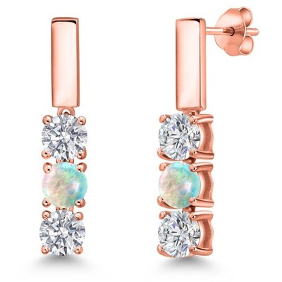 1.50 Ct G/H Lab Grown Diamond White Simulated Opal 18K Rose Gold Plated Silver