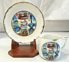 Vintage 2pc Set Cape Cod MA Miniature Saucer Plate Teacup Mug Souvenirs