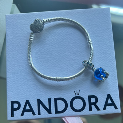 Pandora Heart Symbol Bracelet with Octopus Murano Charm & Shiny Stones