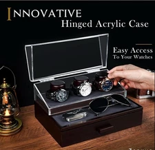 ZAPUVO Wood Watch Case with Acrylic Hinged Cover, Watch Display Box for Men NEW