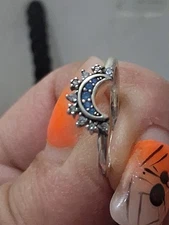 PANDORA AUTHENTIC  NEW STERLING SILVER CELESTIAL BLUE CRESENT MOON RING 6-7