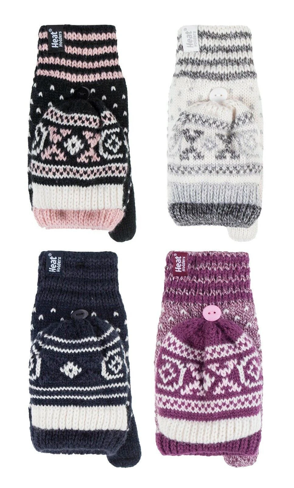 HEAT HOLDERS - Womens Thermal Winter Cute Fingerless Converter Gloves / Mittens