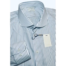 SUITSUPPLY Traveller Dress Shirt Mens 45-7/ 17 3/4 L Extra Slim Fit Blue Striped
