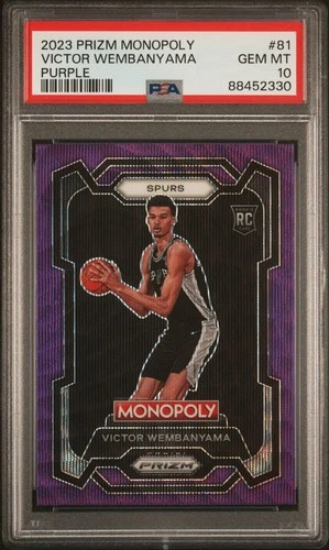 🔥 2023 PRIZM MONOPOLY VICTOR WEMBANYAMA PURPLE PRIZM #81 ROOKIE GEM MINT PSA 10