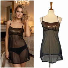 Y2K Victoria Secret Angel Sheer Sequin Teddy Cami Nightgown Goth Babydoll Sm