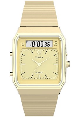 Timex Q 1982 Ana-Digi Reissue Gold Tone Dress Watch Retro Digital New R8041046
