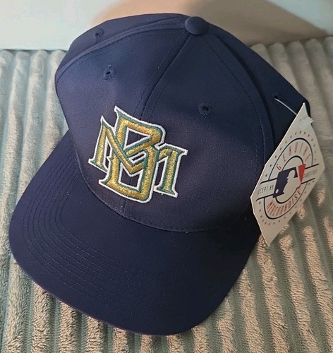 New Vtg Milwaukee Brewers MLB Baseball 90s Shimmer Logo Signatures Snapback Hat - Image 1