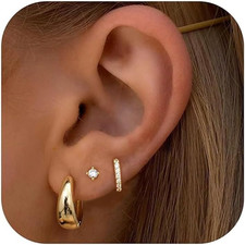 Gold Earrings for Women, Small Chunky 14K Gold Plated Hypoallergenic Huggie Hoop