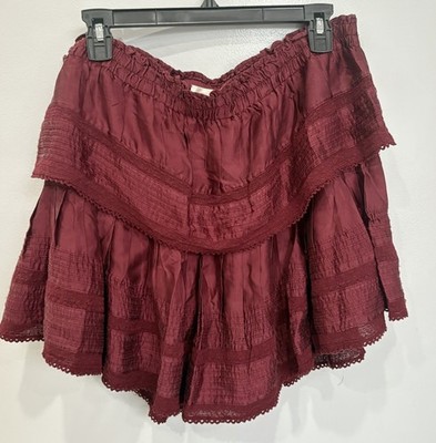 Authentic Love Shack Fancy Oxblood Ruffle Mini Skirt In Burgundy Size XXL New