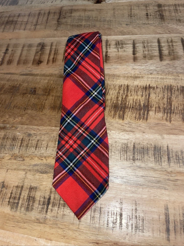 Corbata de Lana Brooks Brothers EE. UU. Clásica Roja Tartán Cuadros 56"x3.5" ¡Leer! Foto 2 de 4