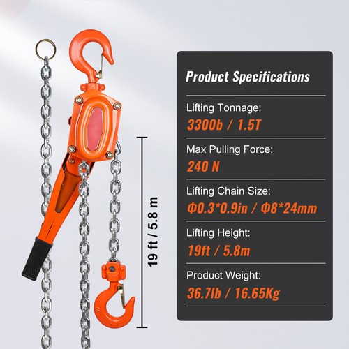 Lever Block Chain Hoist G80 Ratchet Hoist 3300lb Capacity 20ft Lifter - Picture 7 of 12