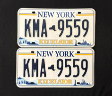 New York License Plate Pair KMA9559 NIAGARA FALLS, MAP, LADY LIBERTY, EXCELSIOR