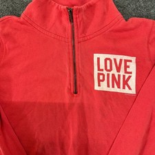 Victoria's Secret PINK Pullover Womens Size S Red Quarter Zip Logo Sweatshirt
