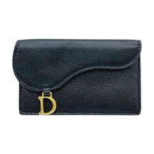 Christian Dior Saddle Zip Card Case Black Gold Women's Authentic Luxury