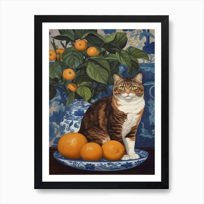 Hortensie mit Katze 4 William Morr gerahmtes Wandbild Poster Leinwanddruck Bild