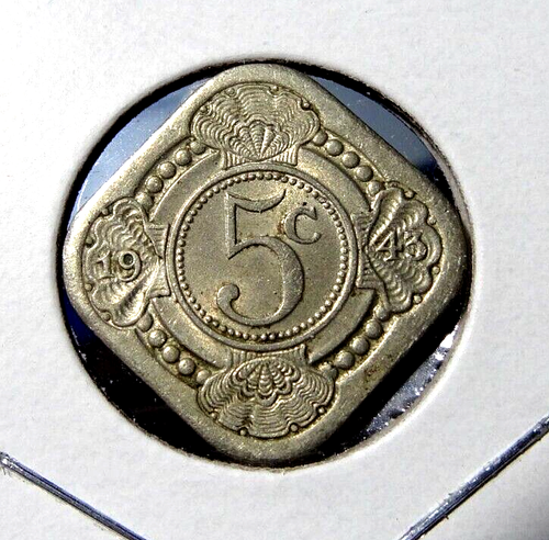 1943 Curacao 5 Cents Coin KM# 40 Netherlands Europe WWII Era - Picture 2 of 3