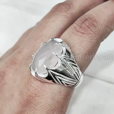 NATURAL ROSE QUARTZ GEMS 925 STERLING SILVER CHRISTMAS TURKISH HEAVY MENS RING
