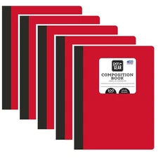 Bulk Composition Notebooks 5 WIDE Ruled RED 100 Sheet Pen+Gear