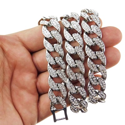 Men's Cuban Link Chain Silver Tone Iced Flooded Out Necklace