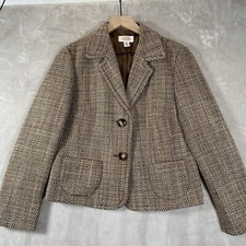 Talbots Blazer Womens 10 Jacket Tweed Brown Wool Blend Lined EUC