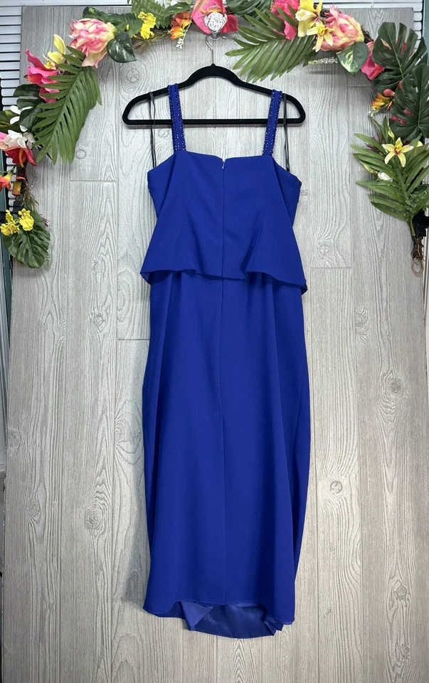 R&M Richards 2 Piece Jacket Gown Dress Long Petite Size 6P Blue Sequined Chiffon - Image 3 of 4