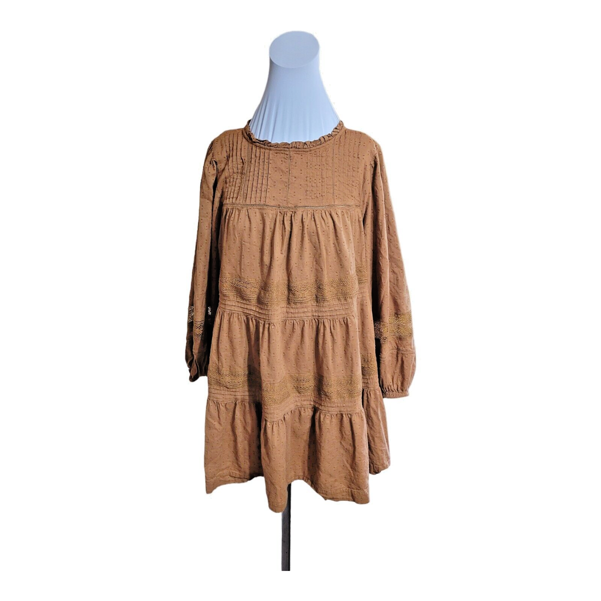 Old Navy Smock Mini Dress Prairie Boho Long Puff Sleeve Rust Women Sz Lg  Petite