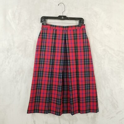 Vintage Skirt Women 28'' Scotch Plaid 100% Wool Pleated Midi Lined Union Made USA