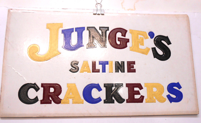Original Store Cardboard Sign Junge's Saltine Crackers c1930's UNCOMMON SEE!