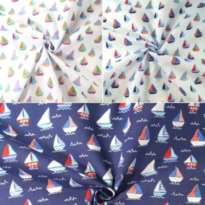 Polycotton Stoff Matrose Rob's Segelboot Rennen Meer Ozean Wellen Maritim