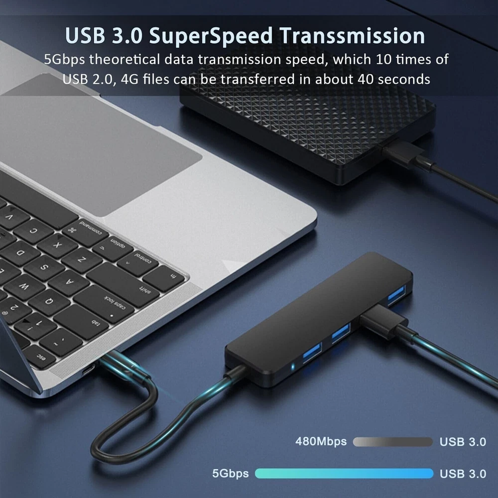 USB 3.0 Hub 4-Port USB Hub USB Splitter USB Expander for Laptops Flash Drive HDD