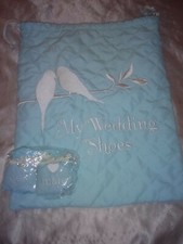 MINDY WEISS MY WEDDING SHOE BAG  SACHETS SOL MATE DOVES BLUE WHITE QUILTED
