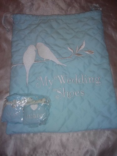 MINDY WEISS MY WEDDING SHOE BAG & SACHETS SOL MATE DOVES BLUE WHITE QUILTED 