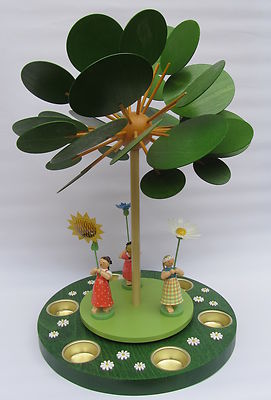 Frühlings-Pyramide mit 3 Wendt & Kühn Blumenkindern Osterpyramide Erzgebirge Neu