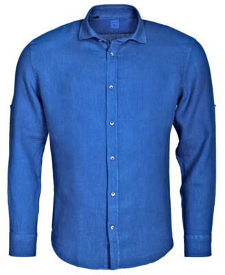 Langarmhemd Leinen Armas Royal royalblau Shorter Style Gr. M bis 4XL
