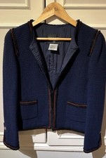 Chanel Classic Blue Blazer, Red & Black Edging, Size 40