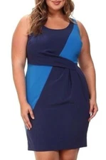Sz 26 OR 12: Mynt 1792 Box Pleat Sheath Dress Sleeveless Navy Blue 2-Tone