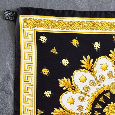 GIANNI VERSACE silk neck scarf Baroque Fly Ladybug Medusa size