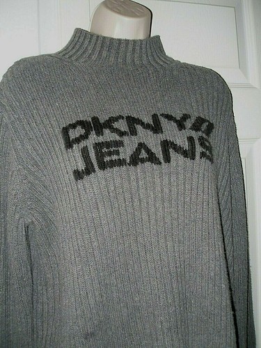 DKNY JEANS Women's XL Gray Turtleneck Sweater Long Sleeve Black DKNY Logo  New | eBay